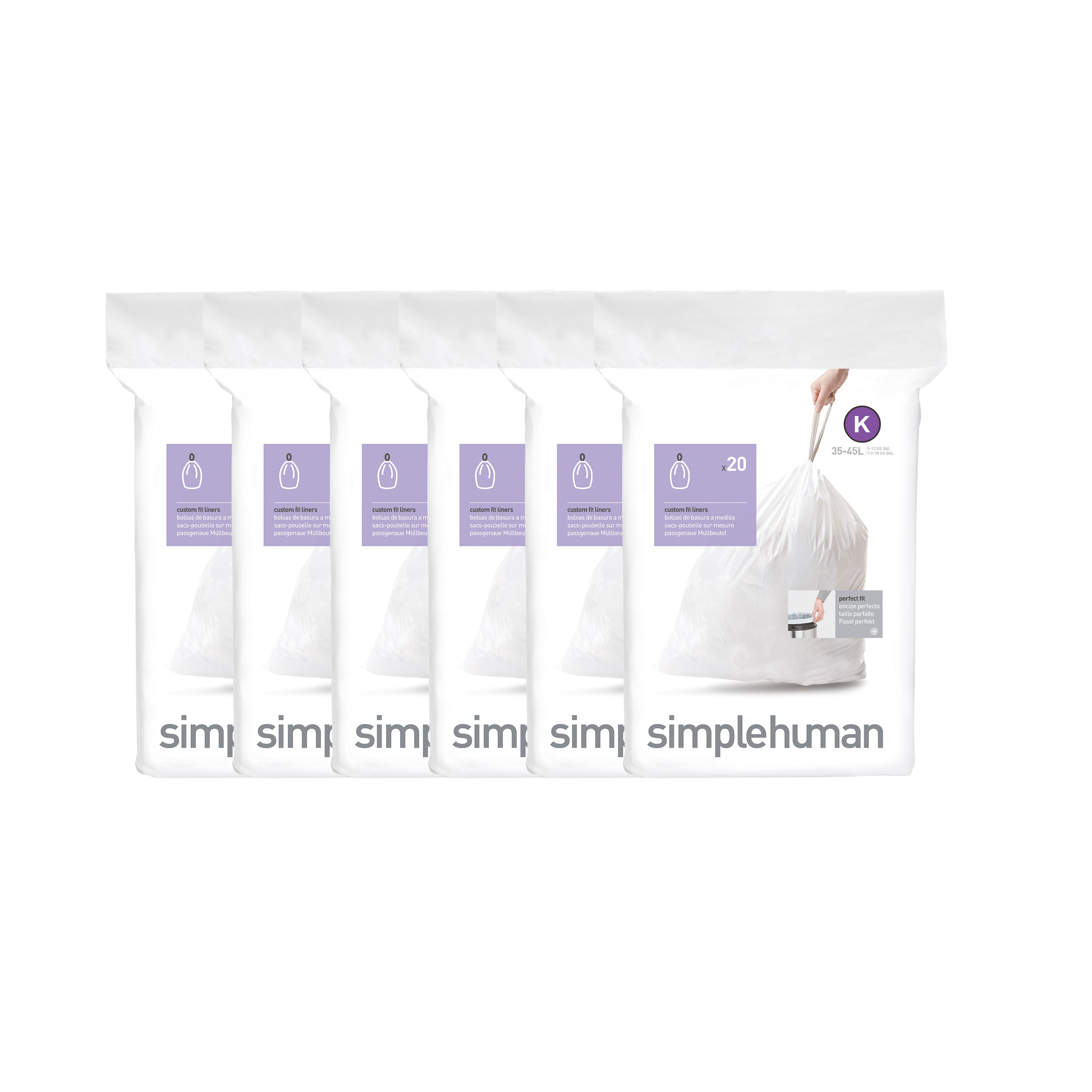 Simplehuman Code K Custom Fit Liners Extra Strong 20 Trash Bags 35