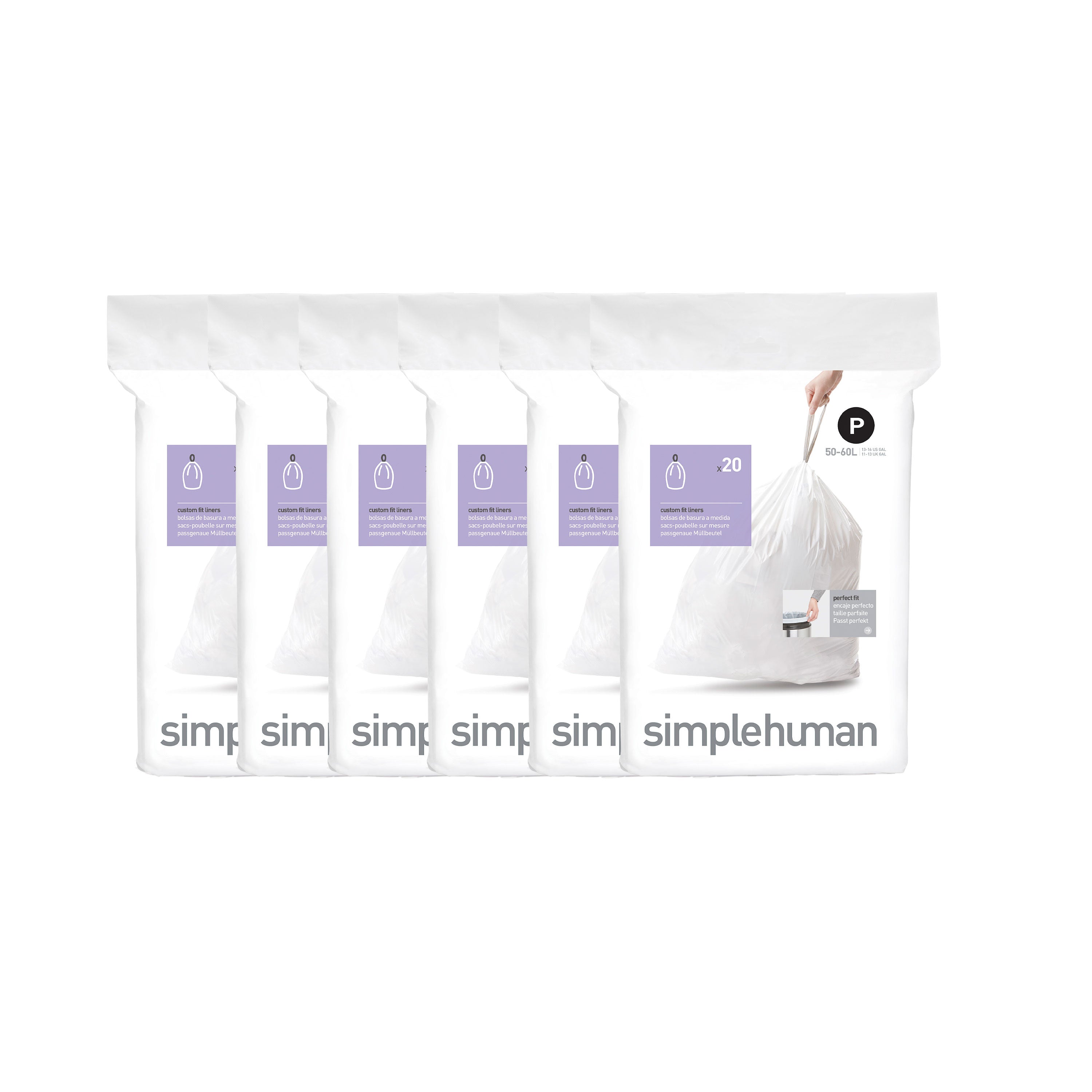Simplehuman Custom Fit Liners P 50-60L 1 Pack of 20 bags for sale online