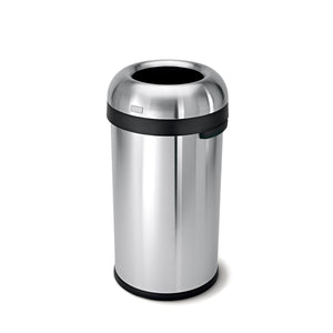 simplehuman 60 litre bullet open bin, brushed stainless steel