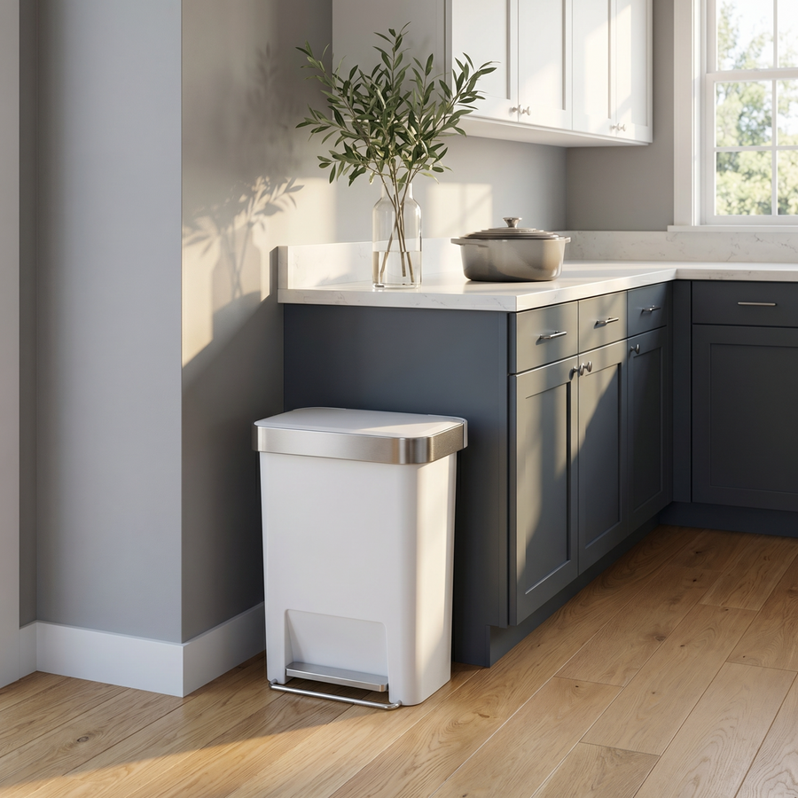 45 litre, rectangular pedal bin with liner pocket