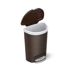 50L semi-round plastic pedal bin - mocha - open lid image