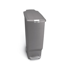 40L slim plastic pedal bin - grey - front view main image