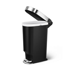 40L slim plastic pedal bin with liner rim - black - side lid open image