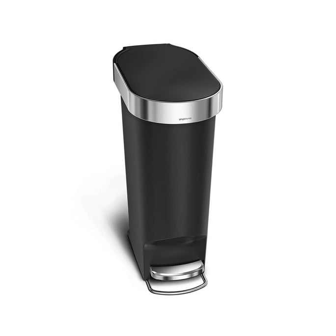 40L slim plastic pedal bin with liner rim - black - front view main image