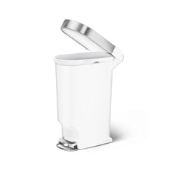 40L slim plastic pedal bin with liner rim - white - side lid open image