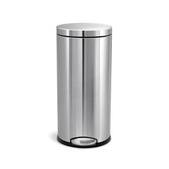 30L round pedal bin - brushed finish - front view