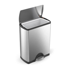 50L rectangular pedal bin - brushed stainless steel - lid open image