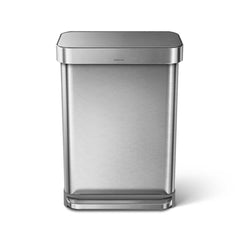 55L rectangular pedal bin with liner pocket - brushed finish - front view