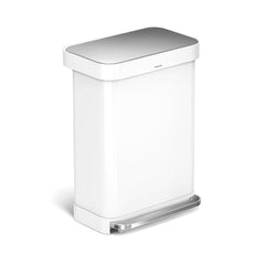 55L rectangular pedal bin with liner pocket - white stainless steel - main image