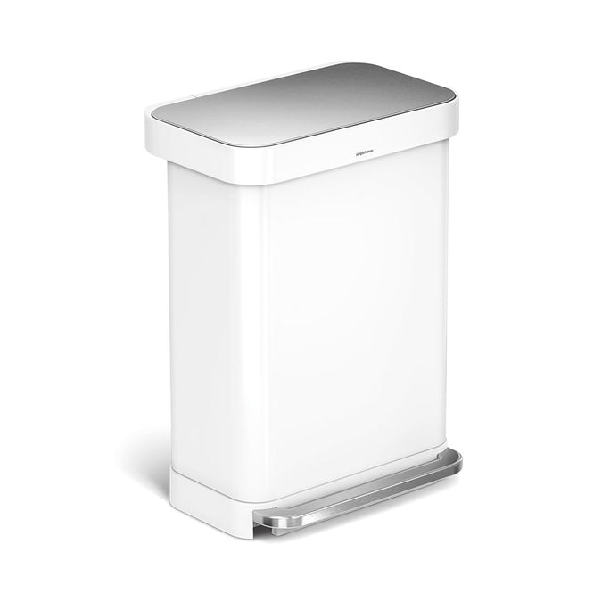 55L rectangular pedal bin with liner pocket - white stainless steel - main image