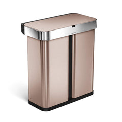 58L dual compartment rectangular sensor bin with voice and motion control - rose gold finish - 3/4 view main image