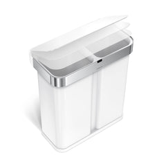58L dual compartment rectangular sensor bin with voice and motion control - white finish - lid closing image