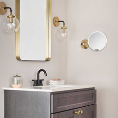 rechargeable wall mount sensor mirror - brass finish - lifestyle bathroom image
